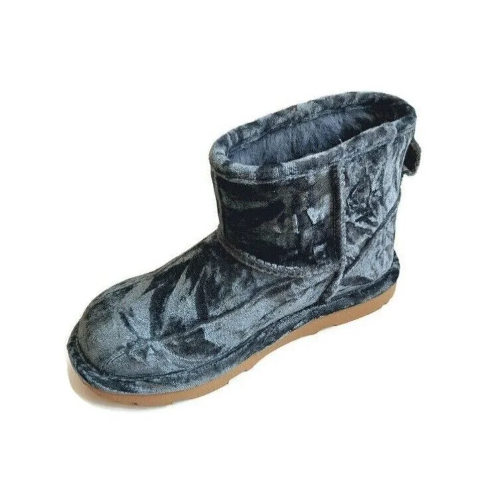 UGG Classic Mini II Velvet Fashion Winter Boots Big Girls 3 Ocean Blue 1142070K